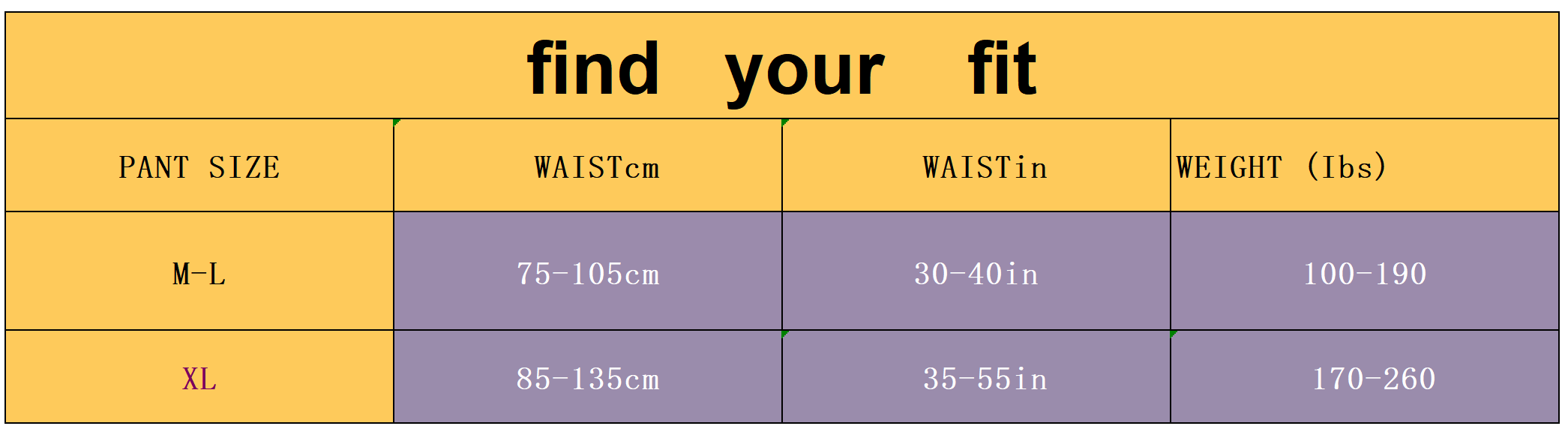 经期裤尺寸表 _sheet1
