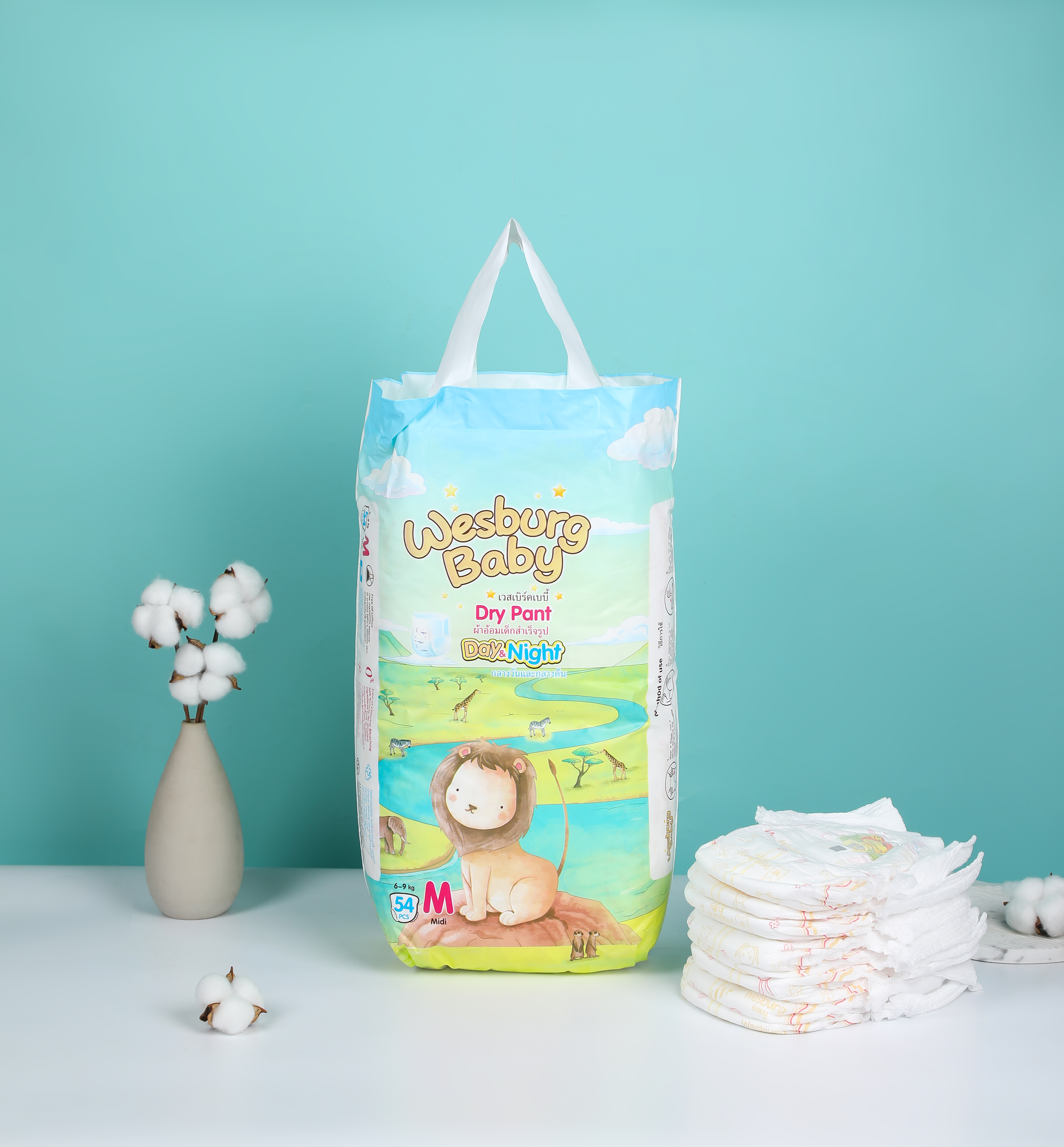 Wesburgbaby Basic حفاضات أطفال بسراويل 360 درجة مع حزام مطاطي 
