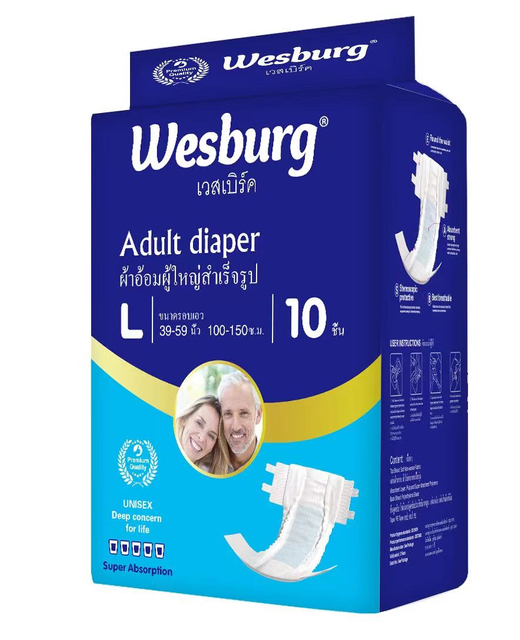 حفاضات شريطية ممتازة للبالغين من Wesburg Care™، سراويل داخلية عالية الامتصاص لسلس البول