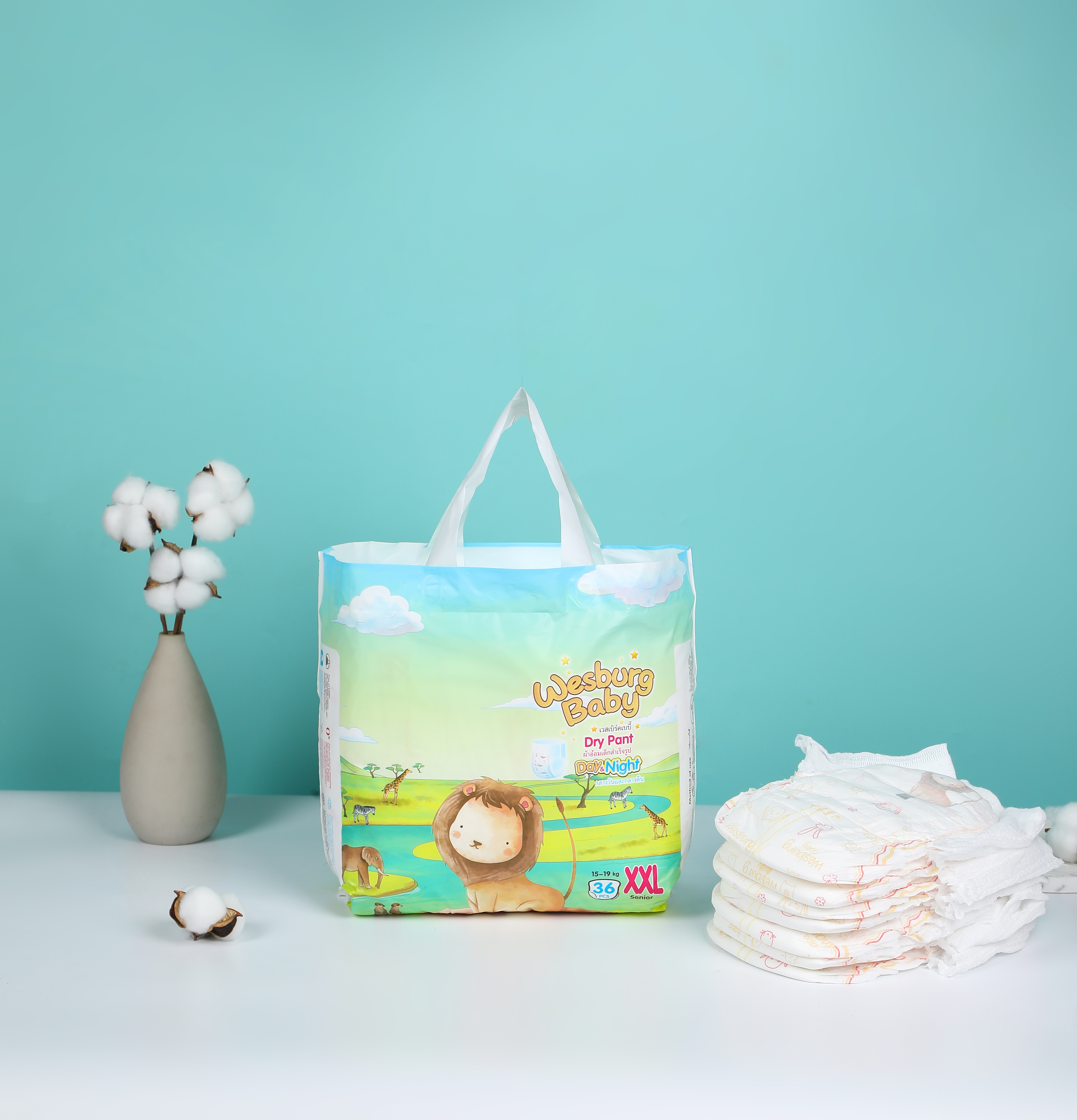 Wesburgbaby Basic حفاضات أطفال بسراويل 360 درجة مع حزام مطاطي 