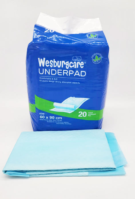 عناية شخصية يمكن التخلص منها 60 * 90 وسادة سفلي من ماركة Wesburgcare ذات قلب امتصاص قوي من لب الخشب بالولايات المتحدة الأمريكية