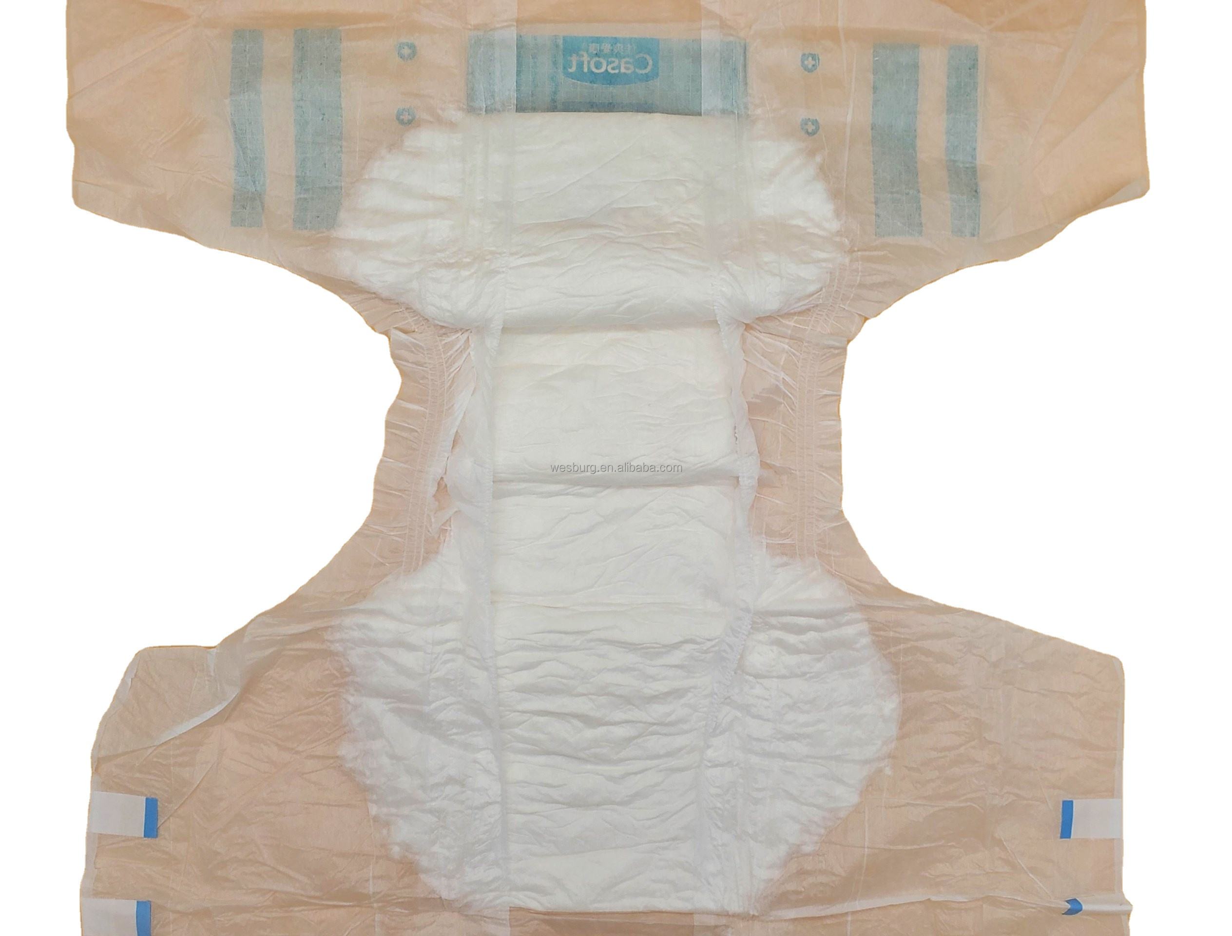 Wesburgcare قسط حفاضات الكبار عينة ML XL حفاضات الكبار لينة القناة المضادة للنمط النسيج SAP نوع مزدوج قابل للتعديل